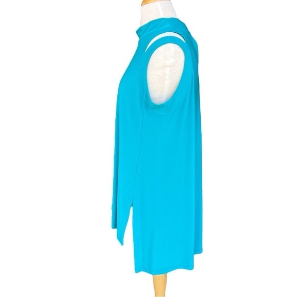 Sympli Canada Lagenlook Sleeveless Cut Out Shoulder Tunic Tank Teal Size 10 GUC - Picture 3 of 10